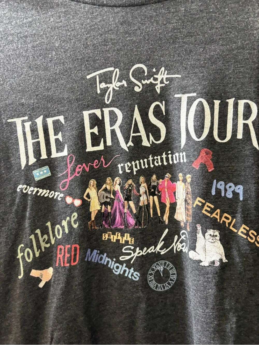 Taylor Swift Charcoal The Eras Tour Kids Graphic Tee with Colorful Artwork